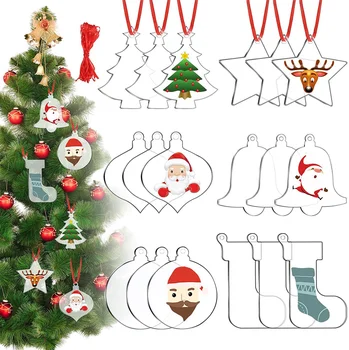 10TK Jõulud Akrüülist Tühi Dekoratsioonid, DIY Punase Lindi Jõulupuu Poole Rippuvate Käsitöö