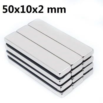 1~500PCS 50x10x2 Tugev haruldasest muldmetallist Magnet Paksus 2mm Blokeerida Ristkülikukujuline Neodüümi Magnetid 50x10x2mm Magnet Ribad 50*10*2 uus