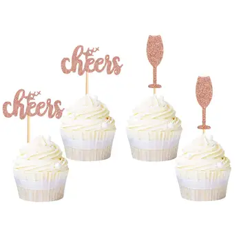 24 Pack Terviseks Cupcake Toppers Glitter Šampanja Klaas Cupcake Korjab Baby Shower Kids Sünnipäeva Tähistame WeddingAnniversary