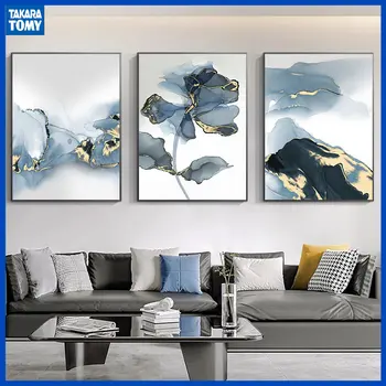 Abstraktne Udu Mägi Lõuendile Maali Seina Art Pilt Luksus Sinine Marmor Lill Plakat ja Print Home Decor elutuba Decor