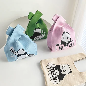 Armas Panda Muster Kootud Käekott Korea Casual Kott Kokkupandav Eco Ostukott Korduvkasutatavad Toidupoed Naiste Käekellad Ladustamise Kott