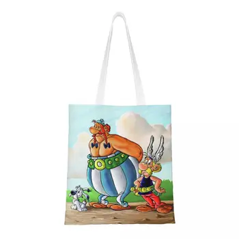 Asterix Ja Obelix Võitnud Meeskond Toidukaubad Kandekotid Lõuend Shopper Õlal Tassima Kotid Vastupidav Koomiksiraamat Seeria Käekott