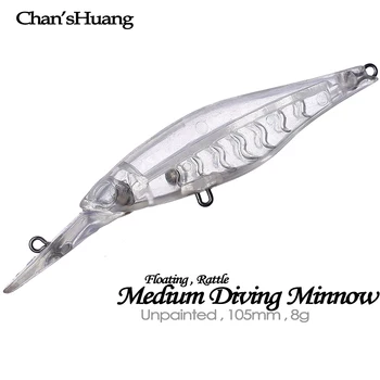 Chan'sHuang 20PCS Värvimata Toorikud Sööt 105mm 8g Ujuvad Kõristid Keskmise Diving Minnow DIY Käsitöö Kunstlik Kalapüügi Peibutis