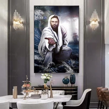 Christian Jeesus Vee Peal Kõndida, et Päästa Lõuendile Maali Poster Ja Pildid Seina Art Pilte elutuba Home Decor Cuadros