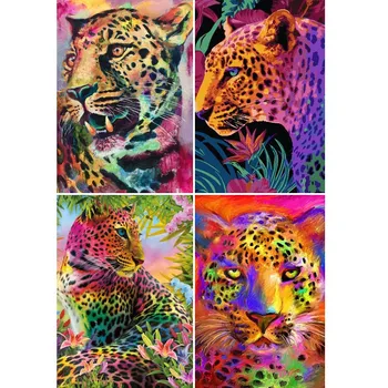 Diamond Tikandid Vikerkaar Leopard ristpistes Komplekt Teemant Mosaiik Loomade Pilt Rhinestone Maali DIY Decor Kodus