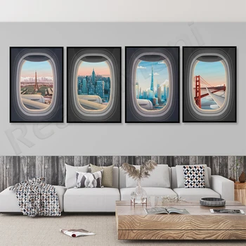 Golden Gate Bridge, Pariis, New York City, Dubai araabia ÜHENDEMIRAATIDES, Yosemite National Park lennuki akna vaadata plakati -, reisi-print