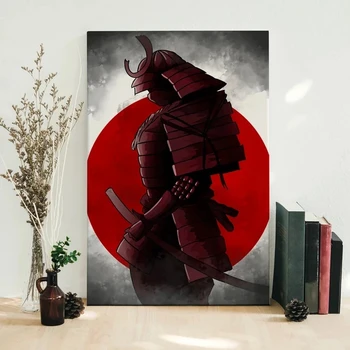 Jaapani Samurai Red Sun Kunsti Jaapan Tokyo Kultuur Canvas Poster Print Kaasaegne Seina Art Home Poiss Magamistuba Teenetemärgi Raami Värvimine