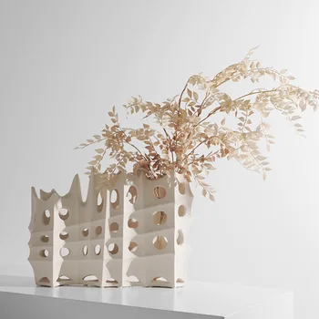 Kaasaegne minimalistlik kunst, geomeetriline õõnes keraamiline vaas mudel tuba, õie, nõud, söögilaud, pehme sisustus, käsitöö-ja ornament