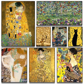 Klassikaline Gustav Klimt Kokkuvõte Joonis Kunsti Kiss,elupuu Plakat ja printimine Lõuendile Maali Seina Pilte Home Decor Kingitus