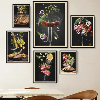 Kohandatav Köögis Toidu Plakat Must Prints Sõidavad Sushi, Pitsa BBQ Kastmega Seina Art Maali Pilt, Restoran Kodu