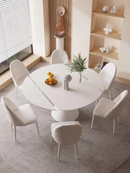 Koor tuul kiltkivi söögilaud ja toolid valge kombinatsioon kaasaegse lihtne, kerge, luksuslik folding tabel
