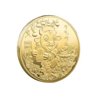 Kuldmünt Pinnatud Ox Õnne Zodiac Armas Veised Kogumise Hiina Suveniiride Mälestus