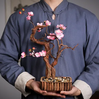 Käsitöö murenenud puidust kaunistused Hiina Zen simulatsiooni peach blossom surnud puidu tee pet kaunistused loominguline dekoratiivne alus