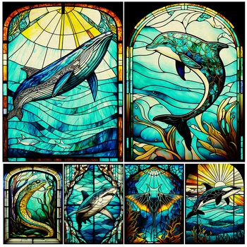 Loomade Vitraaži Seina Art Lõuend Maali Angerjas,Manta Ray,Seahorse,Shark,Kilpkonn Salapärane Mere Elu Art Plakat Ja Print Ho