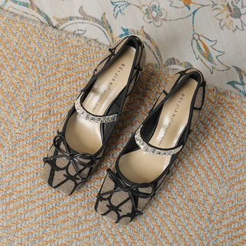 Mary Jane kingad, retro, ruuduline square varba paks kanna teemant inlay ja madal lõigatud ühe kinga daam stiil