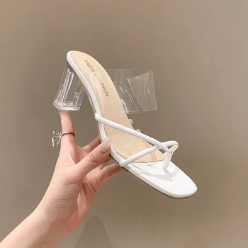 Naiste Pvc Flip-flops Läbipaistev Kanna Susse Kõrge Kontsaga Sandaalid Elegantne Seksikas Mood Vabaaja Hulgi-Esemed Äri