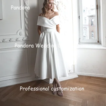 Pandora Satiin-line Off-the-õla Elevandiluu Lihtne Pruut Kleidid Pahkluu pikkus Elegantne Ametliku Pulm Kleidid Naine 2024