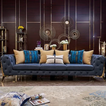 Postmodernistlik kerge luksuslik diivan sinine nahk kunst 1+2+3 kombinatsioon elutuba Itaalia Hong Kong uus klassikaline mööbel kohandatud