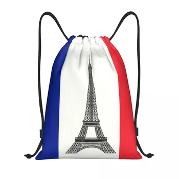 Prantsusmaa Lipu All Pingutusnöör Seljakott Naised Mehed Jõusaal Sport Sackpack Kaasaskantav Prantsuse La Tour Eiffel Shopping Bag Koti