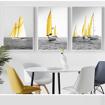 Põhjamaade Plakatid ja Pildid Kollane Kuldne Purjekas Lõuendile Maali Merevaated Seina Pildid elutuba Office Dekoratiivsed