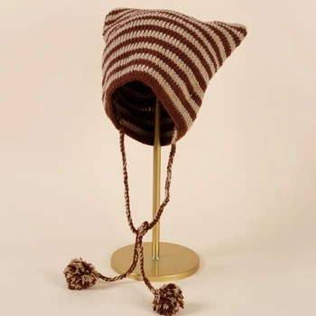 Roosa Tüdruk Y2K-teema Poole Müts Kootud Müts Balaclava Müts Paksenema Handwoven Müts Tilk Laevandus