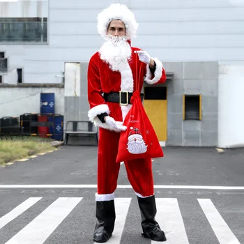 Santa Claus Velvet Täiskasvanud Cosplay Kostüüm Jõulude Uhkete Riiete Komplekt Kvaliteetsed Topid Püksid, Müts, Vöö, Kindad, Kingad