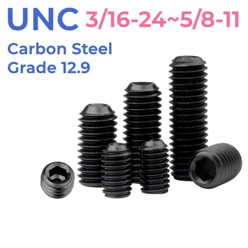 UNC Hinne 12.9 Must Süsinik Terasest Hex Socket Set Screw 3/16-24~5/8-11 Peata Hexagon Socket Grub Kruvid Pikkus 3/16