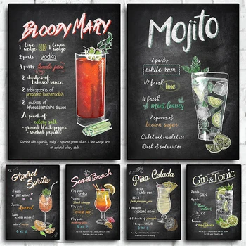 Vintage Bloody Mary Jooke Ja Kokteile Retsepti Menüü Plakat Lõuendile Maali Seinale Pildi Klubi Partei Köök Tuba Teenetemärgi
