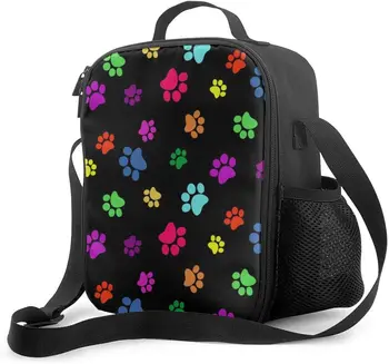 Värvikas Koer, Kass jälg Isoleeritud Lunch Bag,Korduvkasutatavad Tassima Lõuna-Box koos veepudeli Hoidja ja Reguleeritav Õla Kooli