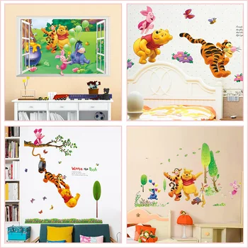 Winnie On Pooh Seina Kleebiste Lasteaia Lapsed Tuppa Kodu Kaunistamiseks Diy Cartoon Bear Tiiger Loomade Pannoo Kunst 3d-Akna Decal