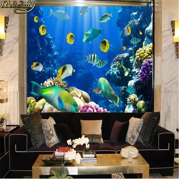 beibehang seinamaaling tapeet, Värv elavad veealuse maailma troopiliste kalade restoran hotell baar taustaks 3d foto tapeet
