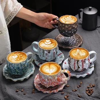 1 Komplekt 260ml Värvilised Keraamilised Kohvi Tassi Espresso Tassi Komplekt Portselan Pärastlõunal Teacup Hommikusöök Piima Kruus Armas Savinõud Kruusid
