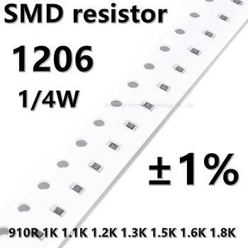 (100tk) 1206 SMD takisti 1% 910R 1K 1.1 K 1.2 K 1.3 K 1,5 K 1.6 K 1.8 K 1/4W kõrgem kvaliteet