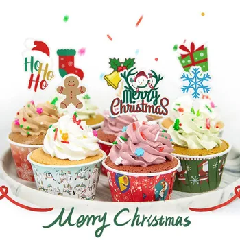 15tk Jõulud Kook Teenetemärgi Xmas Cupcake Torukübar aastavahetus Magustoit Ornament Häid Jõule Tarvikud, Küpsetamine, Kaunistamine