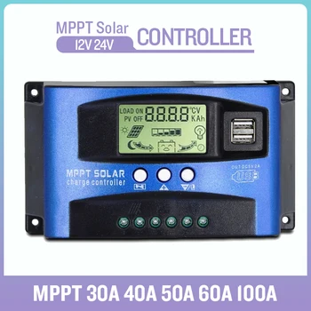 30A 40A 50A 60A 100A MPPT Päikese Eest vastutav 12V 24V Solar Cell, Paneel, Laadija Regulaator, mille Koormus Dual USB LCD Ekraan