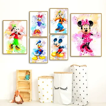Akvarell Disney Miki Hiir Art Maali Cartoon Donald Minnie Plakat, Lõuend Print Lapsed Kingitusi Baby Lasteaed Toas Seina Decor
