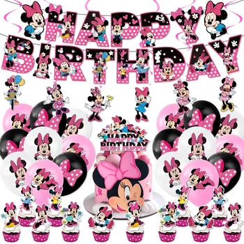 Disney Roosa Minnie Mouse Sünnipäeva Teenetemärgi Cartoon Latex Balloon Set Koogikarpides Torukübar Banner Lapsed Partei Õhupallid Asjade Tüdruk Kingitus