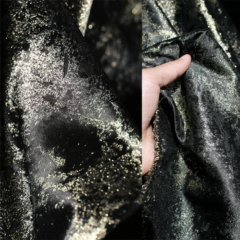 Ebaregulaarne glitter must kullatud kahepoolne jacquard tekstuuriga kangast mantel, püksid disainer riie