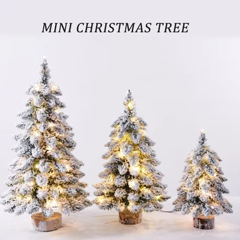 Eelnevalt valgustatud Kunstliku Mini Jõulupuu Lumi Flokeeritud vaibad LED Valgus Kaunistama Housewarming Kingitus Kuulu Christmas Mini Jõulupuu