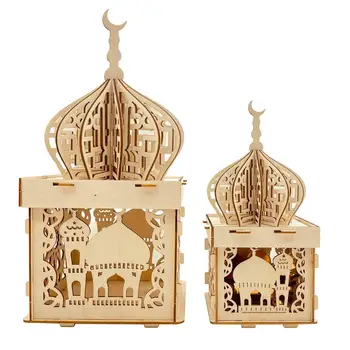 Eid Käsitöö DIY Kerge Ramadan Mubarak Puidust Dekoratiivne Ornament Lamp Snazzy Mošee Õõnes Kaunistused LED Tuled Party