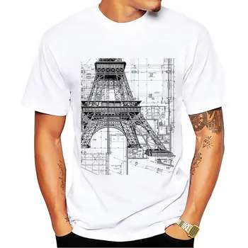 Eiffeli Torn tehnilised joonised tshirt mehed Klassikaline valge vabaaja lühikese varrukaga T-särk homme Kiriku disain Käsikiri t-särk