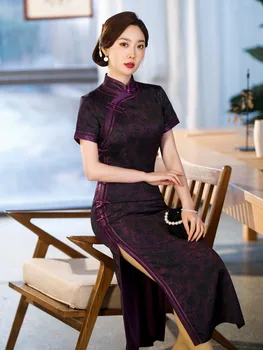 Elegantne Suvine Pikk Lilla Cheongsam Bankett Pool Retro Elegantne Qipao Traditsioonilised Hiina Riided õhtukleit jaoks Naised