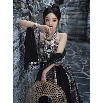 Etnilise Vähemuse Kostüüm Naine Etapp Miao Kostüüm Vaha Värvitud Rippuvad Kleit Miao Kostüüm Miao Xinjiangi Sobiks Top Seelik Sall