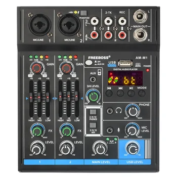 FREEBOSS 4 Channel Mixing Console 48V 5.0 Bluetooth RCA 3.5 Sisend Heli Audio Mixer USB PC Rekord Mängida Pulmapidu AM-M1