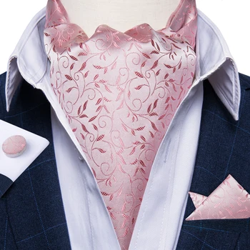 Fashion Pink Jacquard Ascot Inimese Pulmapidu Luxury Silk Tütarettevõtjate Cufflinks Meeste Briti Cravat Härrasmees Äri-Tie