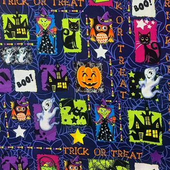 Ilus 100% Puuvillane Kangas Sinine Halloween Pumpkin Muster Digital Print Õmblemine Materjali DIY Kodu Segast Kleit Riided