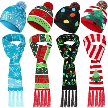 Kerge Kuni Valgustamiseks Kootud Müts Uus Multi värv Jacquard Glow Christmas Salli Palli Jõulud Decor Lapsed