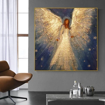 Kokkuvõte Joonis Lõuend Kunsti Plakatid Angel Tüdruk Golden Wings Maali Seinale Home Decor elutuba Pilt ilma raamita