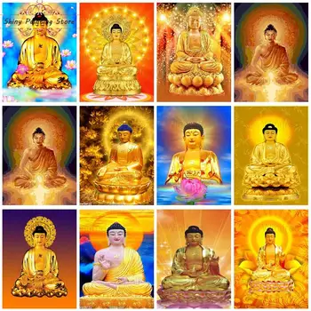 Kuldne Buddha Kuju Teemant Maali 5D ristpistes Komplekt Teemant Tikandid Budismi Usku Portree Pilt Seina Kaunistamiseks
