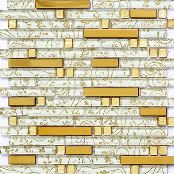 Kuldne Metallist Kuld Pulber Lamineeritud Klaasi Riba Mosaiik Plaat Restoran Poe Ukse Raam Köök Backsplash